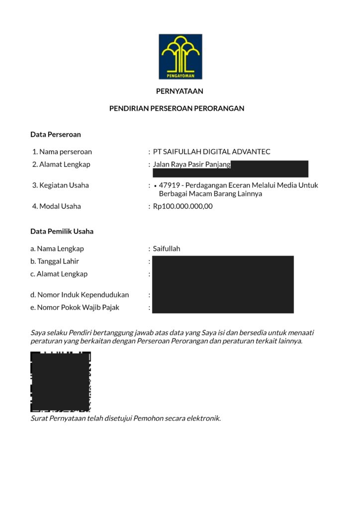 PERNYATAAN PENDIRIAN PT4