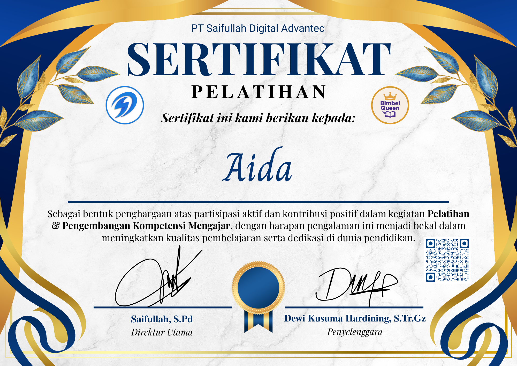 Sertifikat Pelatihan Aida