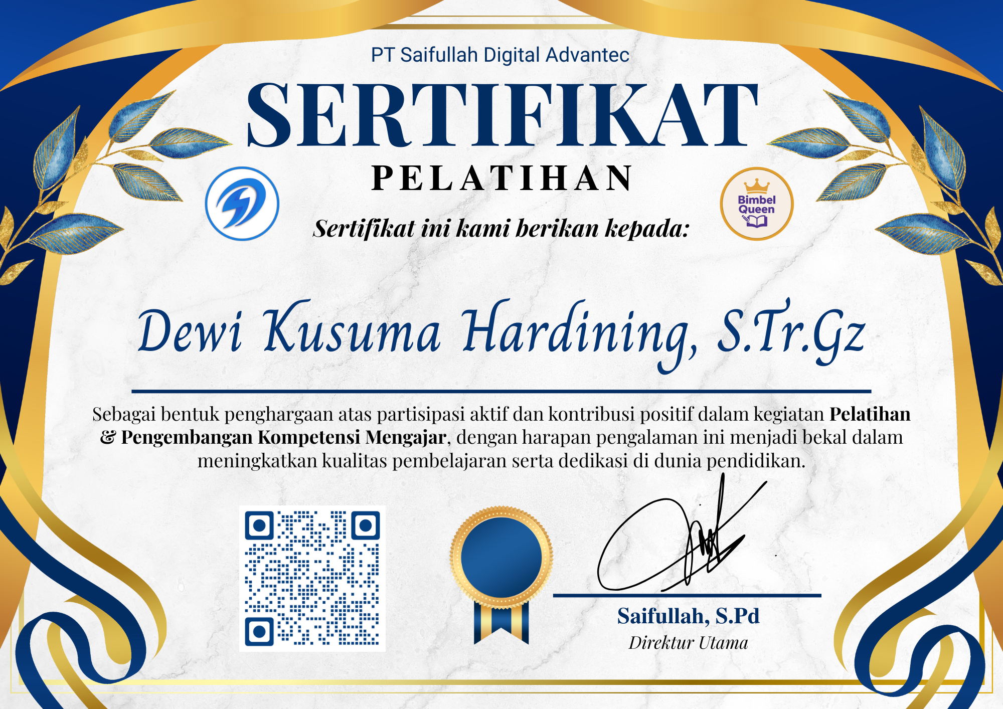 Sertifikat Pelatihan Dewi Kusuma H.