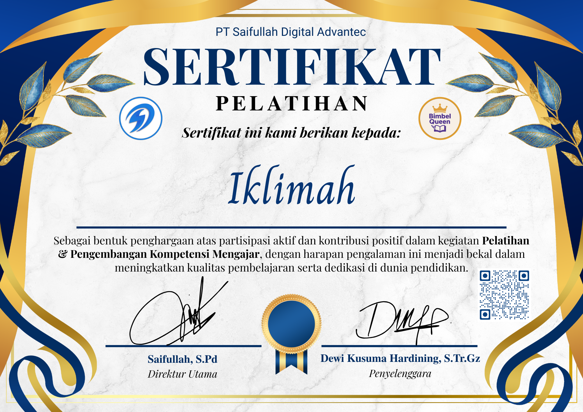 Sertifikat Pelatihan Iklimah