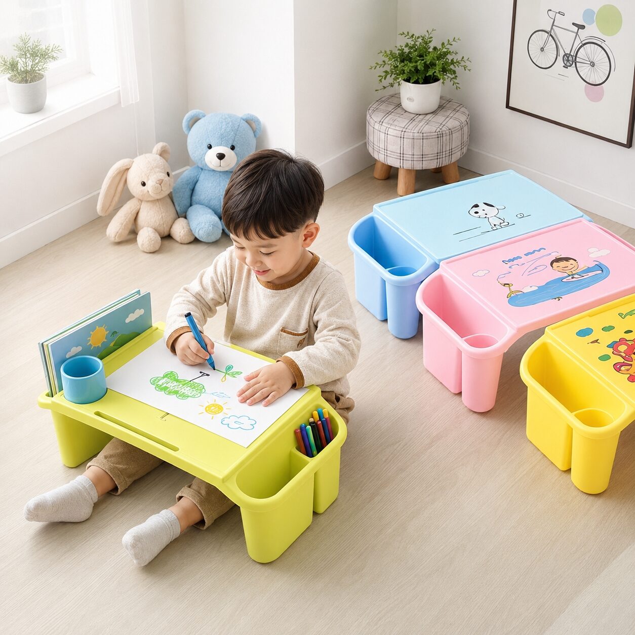 Meja Belajar Anak Multifungsi Portable dengan Tempat Buku & Alat Tulis