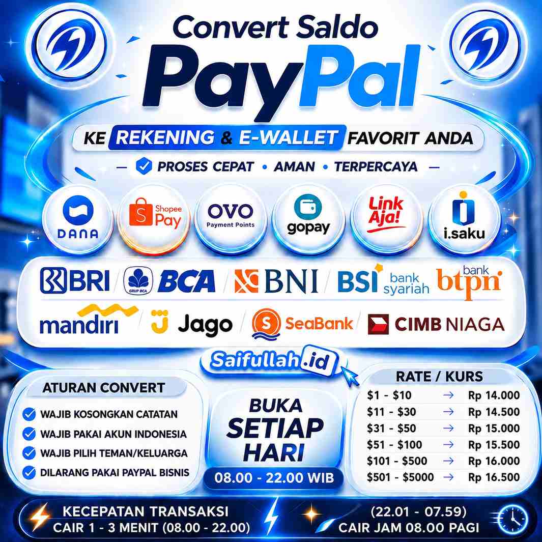 Jasa Convert PayPal ke Rupiah Rate Rp 16.500