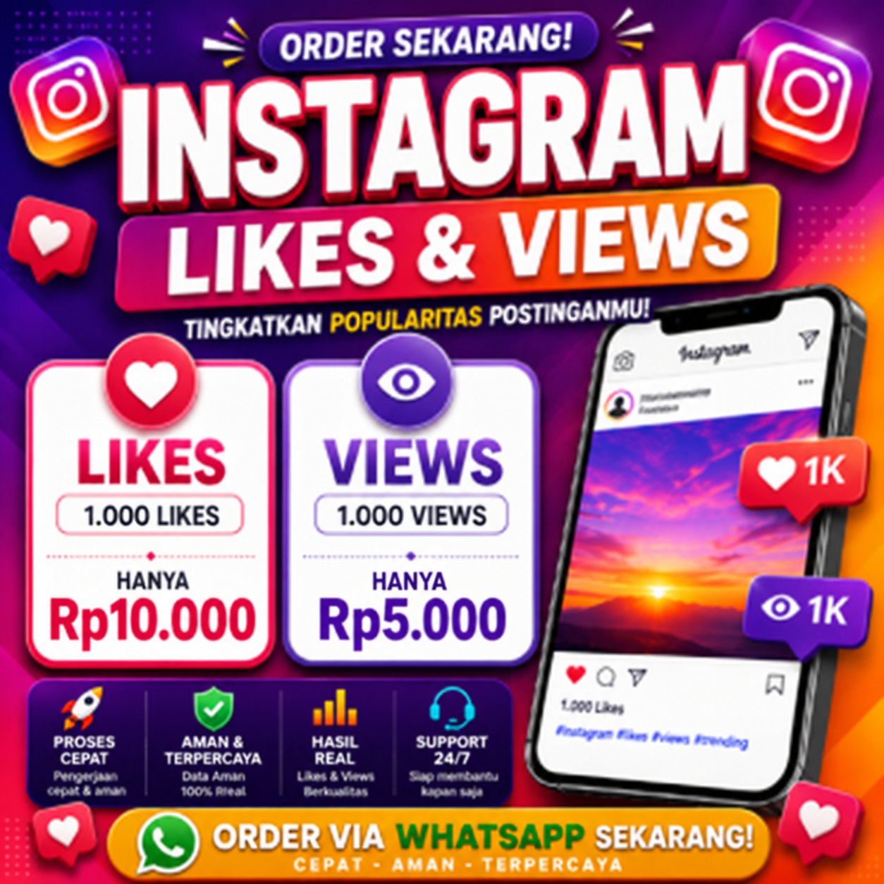 Beli 1000 Likes atau Views Instagram